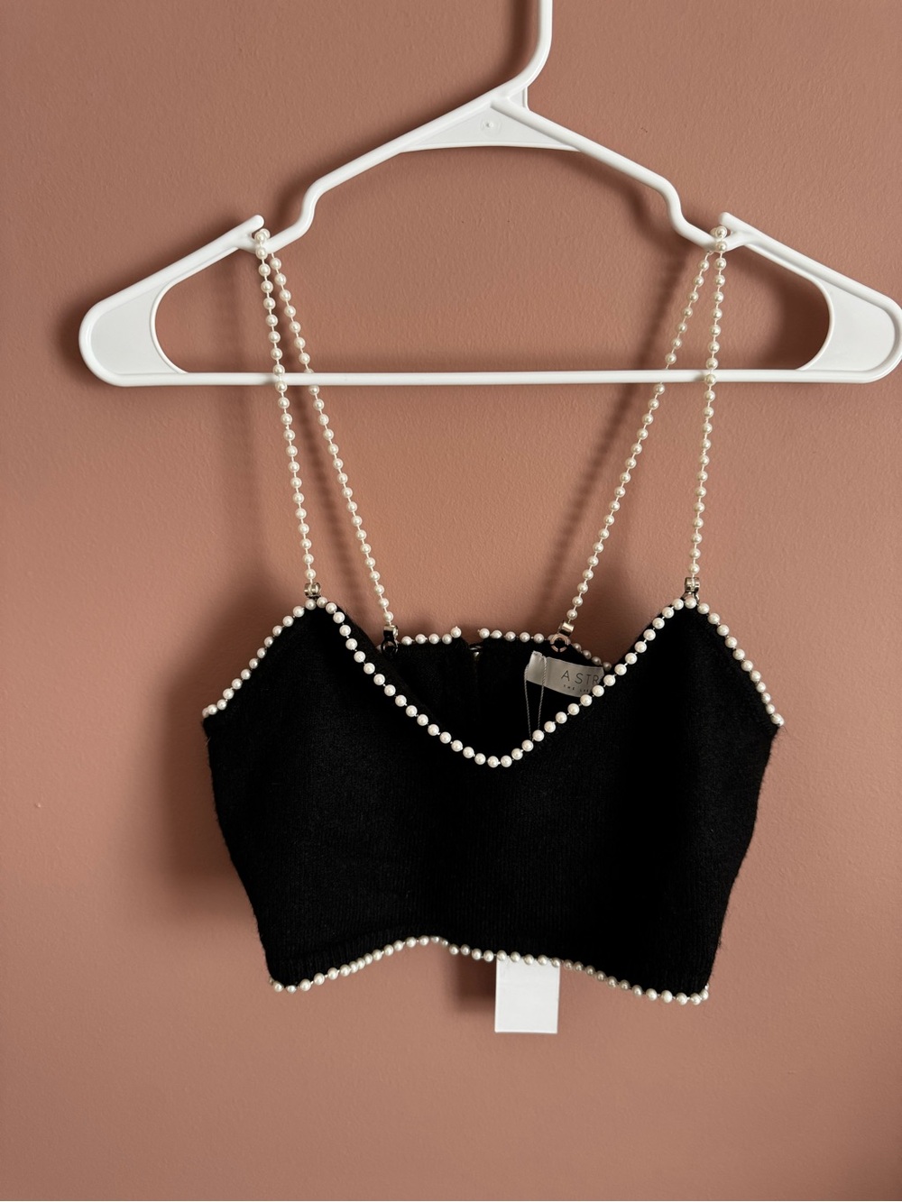 ASTR Anthropologie Black Pearl-Trim Cropped Camisole